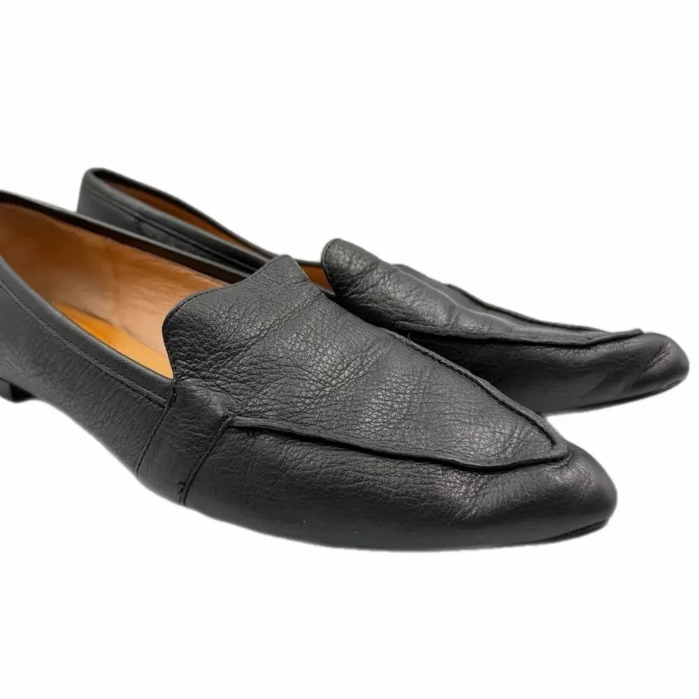 Corso Como Jatiba Black Leather Slip On Pointed Toe Polished Office Flat Loafers